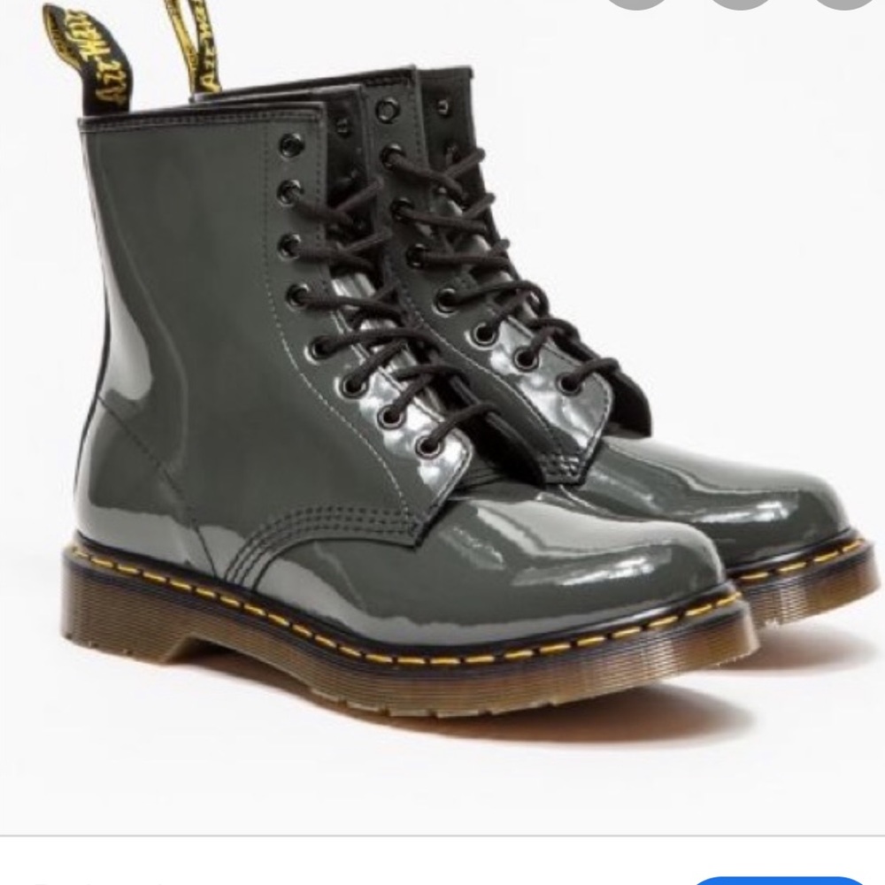 Grey patent 8 eye pvc shiny leather Dr doc martens